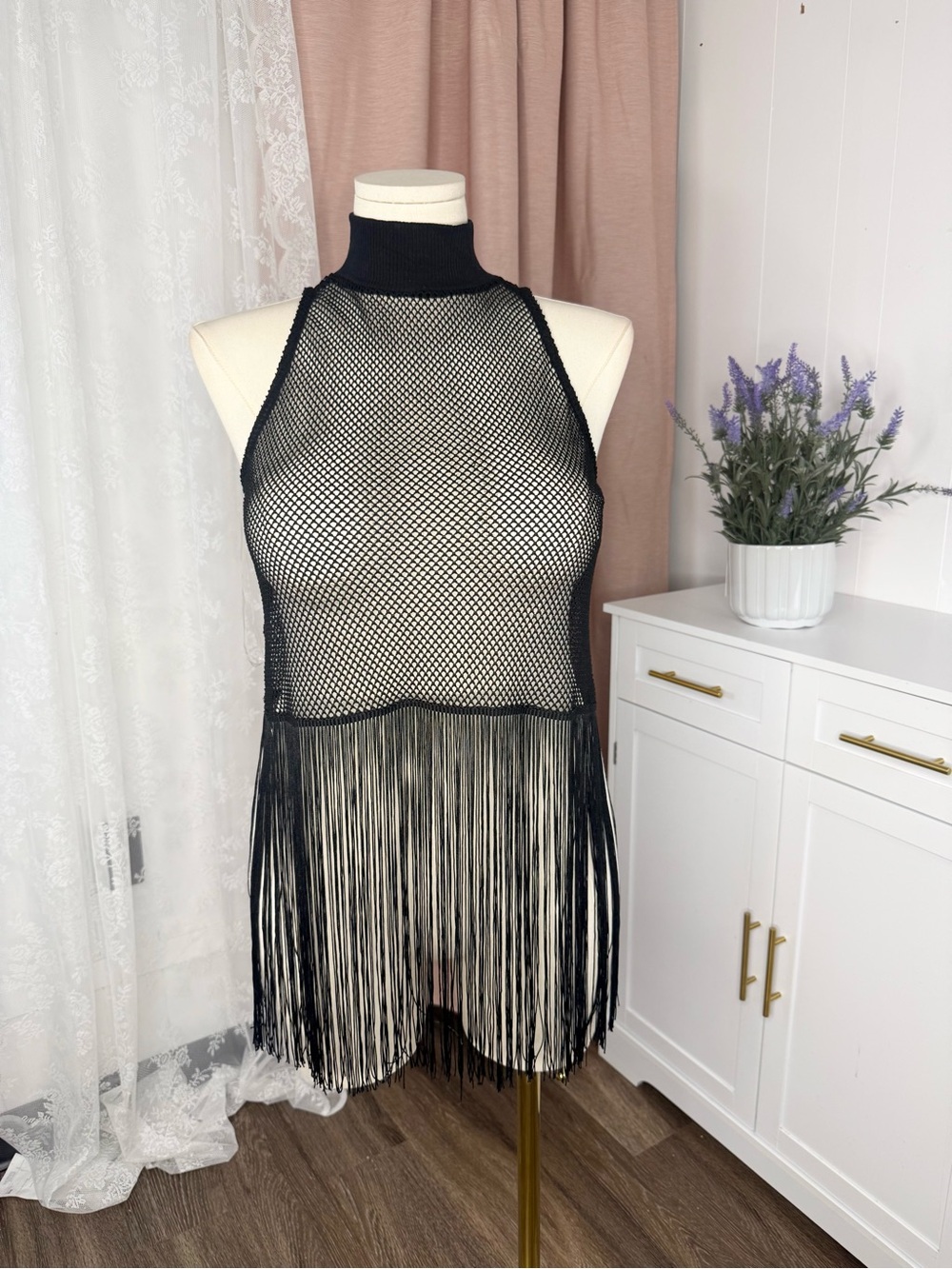 Saints and hearts Black Mesh Fringe Cover-Up BIN#13